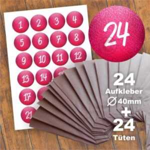 Adventskalender zum Befüllen 24 Geschenktüten + 24 Aufkleber DIY Pink Rosa