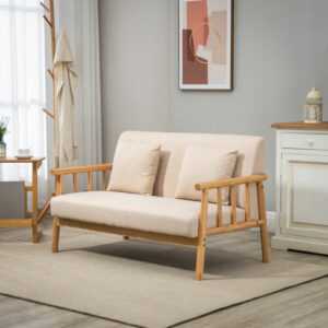 HOMCOM 2 Sitzer Sofa, Couch mit 2 Lendenkissen Leinenoptik für klein Räume Beige