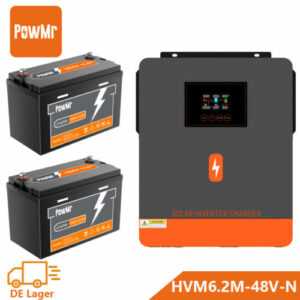 PowMr 6200W 48V Solar Wechselrichter MPPT 120A Ladegerät Or 100AH 12.8V Batterie