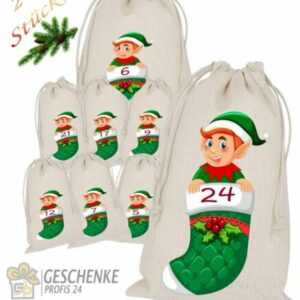 Weihnachtskalender Wichtel Adventskalender zum Befüllen 24 Stoffsäckchen Bio