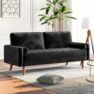 2-Sitzer Sofa Bequeme Sitzcouch Sofa Schwarz Für Schlafzimmer Wohnzimmer Büro