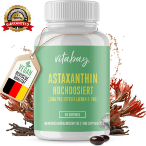 Vitabay Astaxanthin Hochdosiert: 90 vegane Softgel Kapseln, 12mg, Antioxidantien
