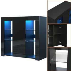 Highboard Anrichte Kommode Sideboard mit LED Beleuchtung Schwarz Hochglanz 90cm