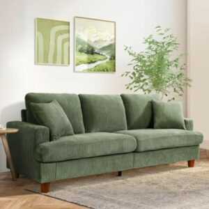 3 Sitzer Sofa Corduroy Sofa Bequeme Dreisitzer mit 2 Kissen für das Wohnzimmer