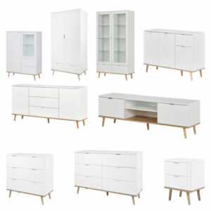 Möbelserie Kommode Lowboard Kleiderschrank Vitrine Sideboard Weiß Modern Scandi