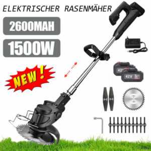 1500W Akku Rasentrimmer mit 2 Akkus & Ladegerät Elektro Freischneider Motorsense