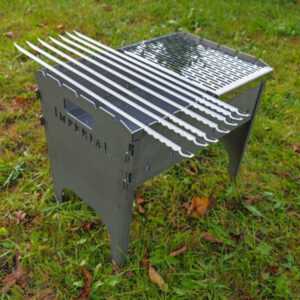 Grill Mangal 32x45cm Stahl 3mm Stecksystem Camping Grill inkl 7  Spieße ,Gitter