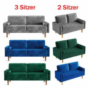 2/3 Sitzer Sofa Loveseat aus Samtstoff Polstersofa mit Kissen und Armlehnen DE