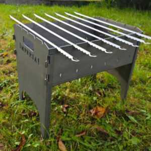 Grill Mangal 32x45cm Stahl 3mm Stecksystem Camping Grill inkl 7 Edelstahl Spieße