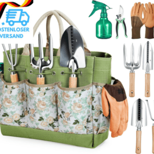 Grenebo Gartenwerkzeug Set,9 Stück Garten Werkzeug Mit Gartengeräte Organizer Ha