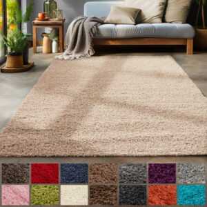 Einfarbig Hochflor Shaggy Teppich Wohnzimmer Langflor versch. farben und größen