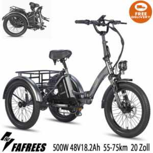 Pedelec 20‘’ Faltbar Elektro Dreirad e Bike 3 Räder E-Citybike 500W Cargo Trike