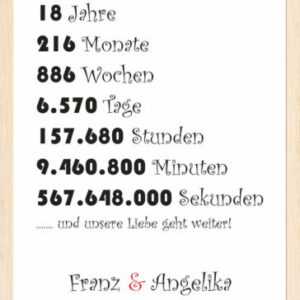 Jahrestag Hochzeitstag Geschenk 18 Jahre Geschenkidee für Paare Mann Frau DIN A4