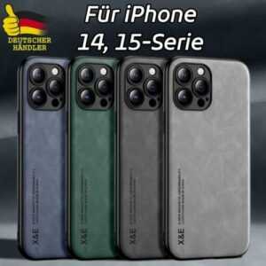 Handy Hülle für iPhone 14 15 Plus Pro Max Kunstleder Case 9H Hartglas Schutz