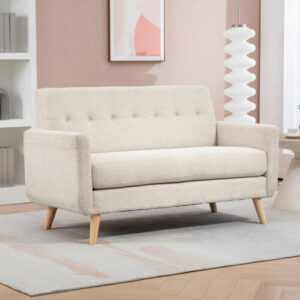 HOMCOM 2 Sitzer Sofa, Couch mit Dickem Sitz- und Rückenkissen, Samtoptik, Beige