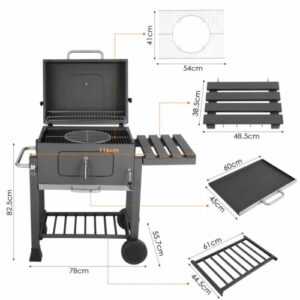 Smoker BBQ Grillwagen Holzkohle-Grill Grillkamin Grillrost Kohlewanne & Deckelt