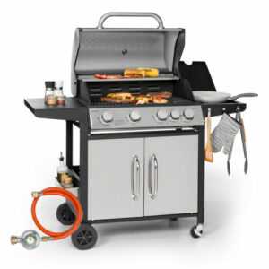 Gasgrill BBQ Garten Stand Grillwagen 5 Brenner Wok 17,1 kW 66x43,5cm Edelstahl