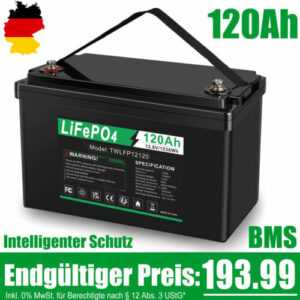 120Ah 12V Lithium Batterie LiFePO4 Akku BMS Solarbatterie Solaranlage Boot RV