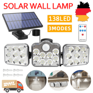 1/2x 138LED SOLARLEUCHTE BEWEGUNGSMELDER AUßENLAMPE FLUTER SENSOR STRAHLER LICHT