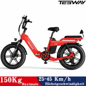 E Bike Klapprad 20 Zoll 750W Elektrofahrrad 48V 25Ah Abnehmbarer Akku MTB Rot