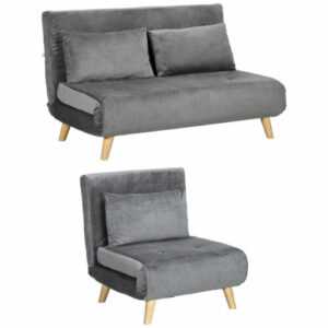 HOMCOM Schlafsessel, Klappsessel mit Bettfunktion, Schlafsofa mit Kissen, Grau