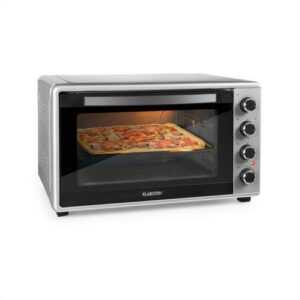 Backofen Mini Pizzaofen Umluft 2000 Watt Drehspieß 45L Backblech Timer silber