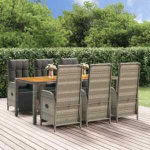 Gartenmöbel Essgruppe Gartengarnitur 7-tlg. mit Kissen Grau Poly Rattan vidaXL