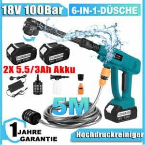 100Bar Akku Hochdruckreiniger Auto Mobiler Druckreiniger + 2 Akku Für Makita 18V