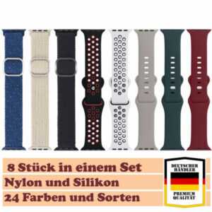 8 Stück Sport Armband für Apple Watch Serie 8 7 SE 6 5 4 3 2 38/40/41/42/44/45mm