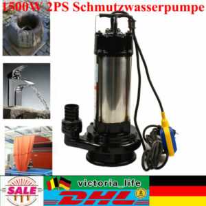 1500W 2PS Schmutzwasserpumpe Tauchpumpe Edelstahl Abwasserpumpe 22M 36000 L/H