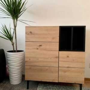 Kommode Schrank Artisan Eiche schwarz klein 80 cm Sideboard Nola