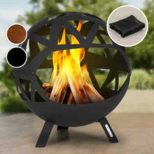 Feuerschale 2-in-1 Grillschale Ø 66 cm Holzkohle Grillrost Rollen Füße Kugelform