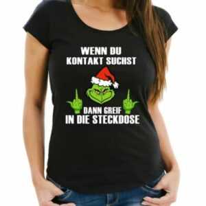 Grinch Wenn Du Kontakt Suchst Weihnachten Damen T-Shirt Frauen LUSITIG Sprüche