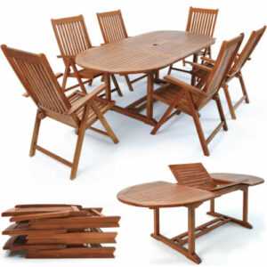 CASARIA® Gartenmöbel Tisch und 6 Stühle Set Holz Garten Sitzgruppe Essplatz Set