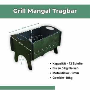 Campinggrill, Tragbargrill, Angler Grill, Schaschlik Grill, Mangal 3 mm