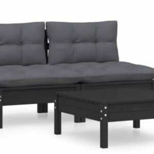 Vidaxl 3-Tlg Garten Lounge-Set Massivholz Kiefer Gartensofa Garnitur Schwarz *