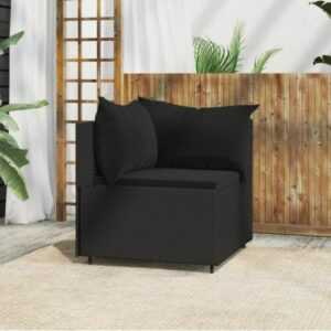 vidaXL Garten-Ecksofa mit Kissen Schwarz Poly Rattan