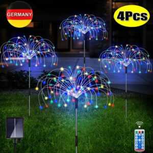 4X LED Solarleuchte Feuerwerk Licht Lichterkette Solarlampe Außen Garten Deko DE