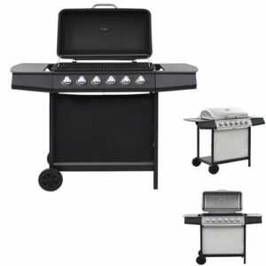 Gasgrill mit 6 Brennern Stahlbrenner BBQ Grillwagen Grillstation Seitenablage