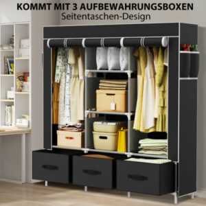 Kleiderschrank, Stoffschrank,Garderobe mit Kleiderstange 6 Fächern, 3 Schubladen