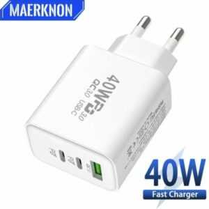 3-fach Schnellladegerät 40W Netzteil 2x USB-C + 1x USB Charger Mehrfach Stecker