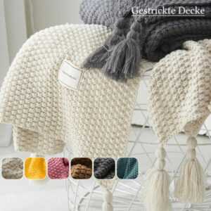 Weiche Kuscheldecke mit Quaste Strickdecke Gitter Sofadecke Couch