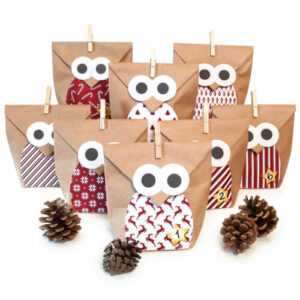 pajoma DIY Adventskalender Bastelset Christmas Owl red, 1 x 24 Kraftpapiertüten