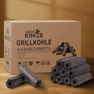 COCO Kings Premium Brikett Grillkohle, 30 kg Bio Bambuskohle, rauchfrei