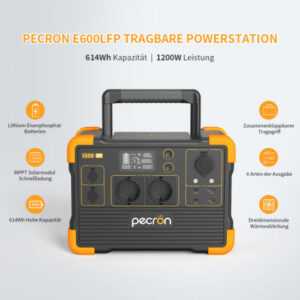 PECRON E600LFP Tragbare Solargenerator 1200W Powerstation LiFePO4 Stromerzeuger