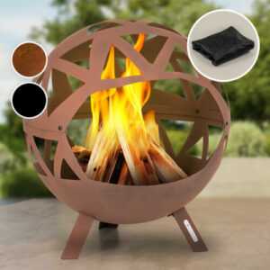 Feuerschale 2-in-1 Grillschale Ø 66 cm Holzkohle Grillrost Rollen Füße Beige