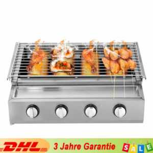 Edelstahl-Brenner Gasgrill Gasbräter 4-flammig LPG Gastro BBQ Tischgrill DHL