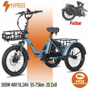 FAFREES 20 Zoll 3 Räder Fahrrad Cargo Trike mit Korb 500W Elektro Dreirad E-Bike