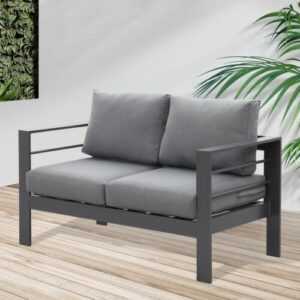 MeXo 2-Sitzer Alu Gartenmöbel Lounge Möbel Gartensofa Gartenbank Balkon Set Grau