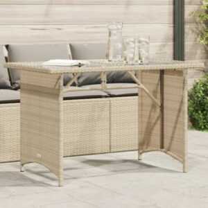 vidaXL Gartentisch mit Glasplatte Beige 110x68x70 cm Poly Rattan